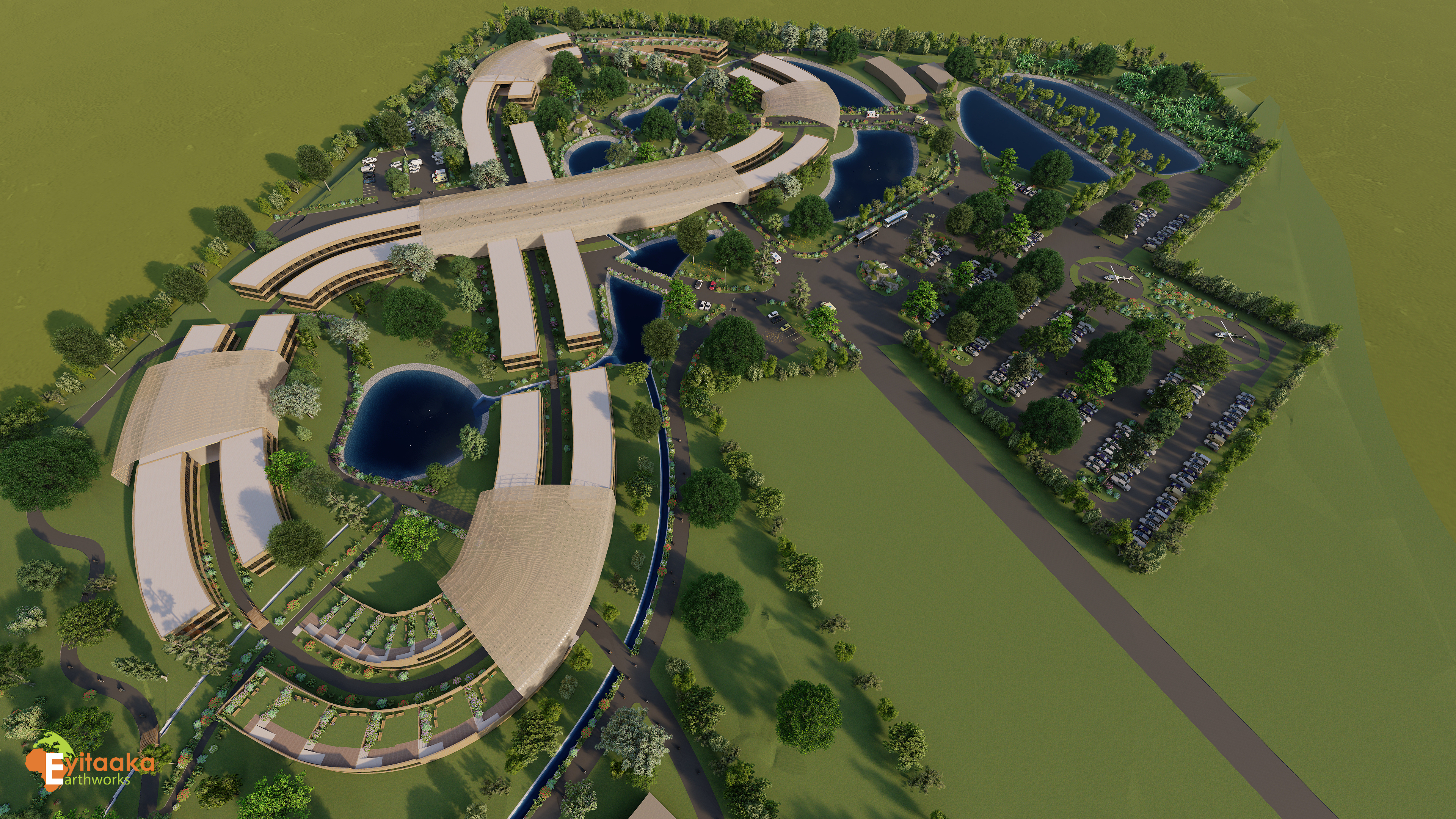 WLU Hospital concept render: sitewide aerial concept