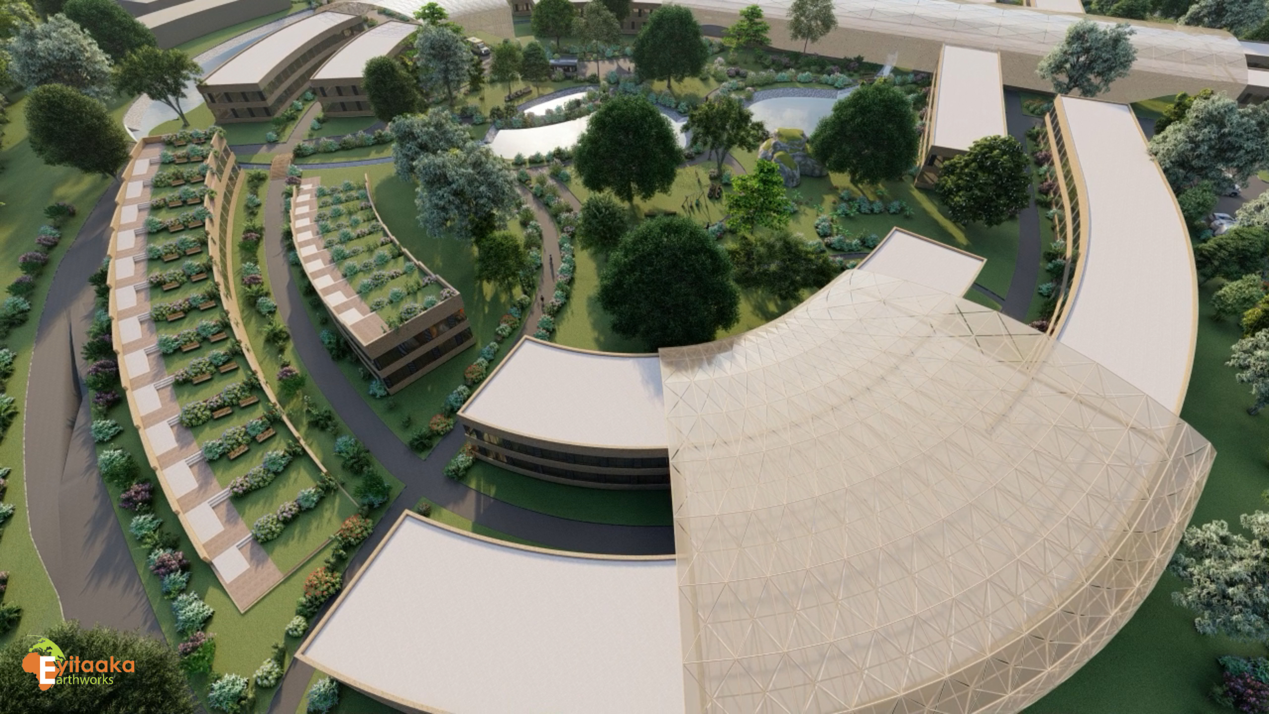 WLU Hospital concept render: aerial campus concept