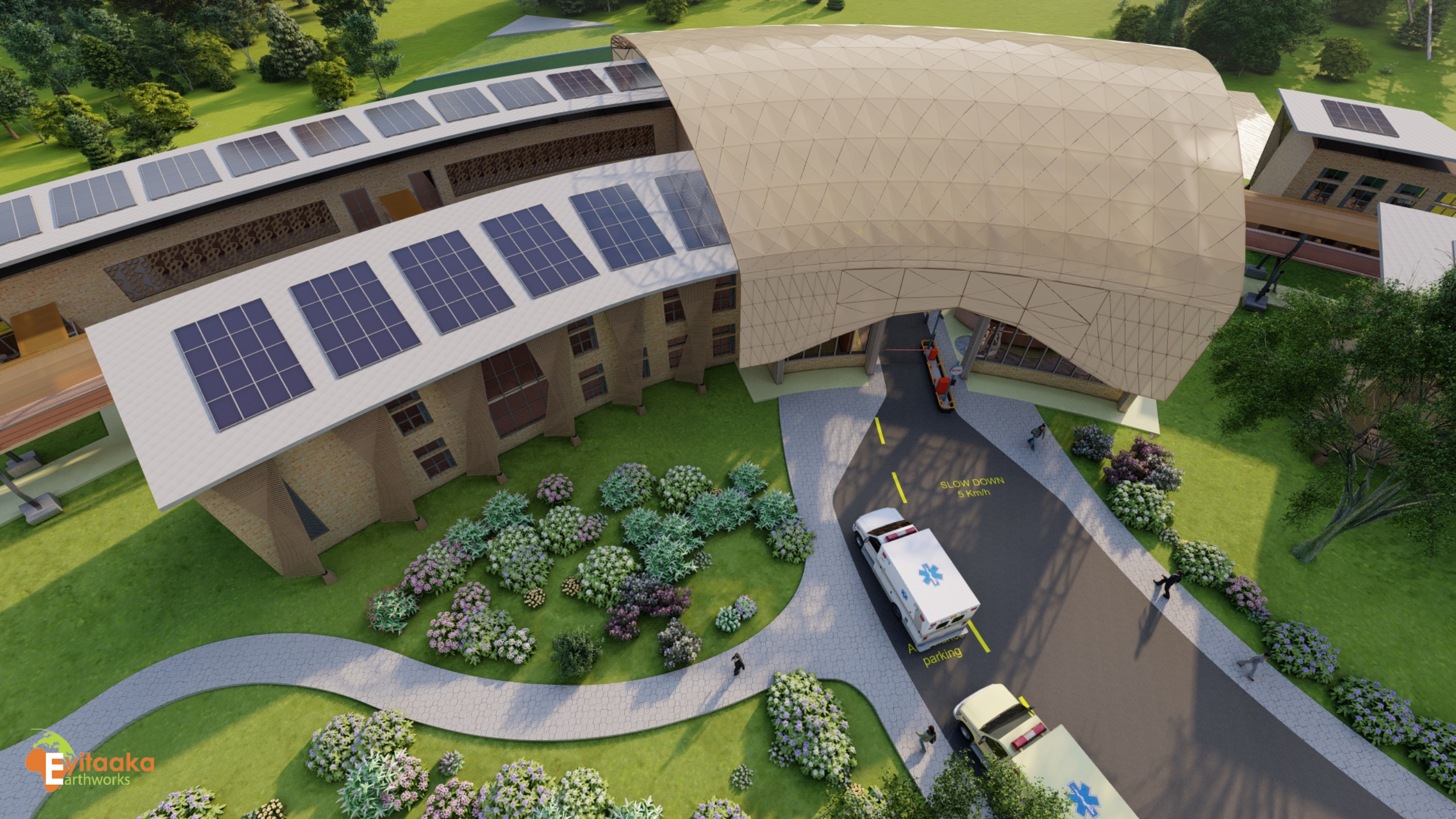 WLU Hospital concept render: solar roof concept