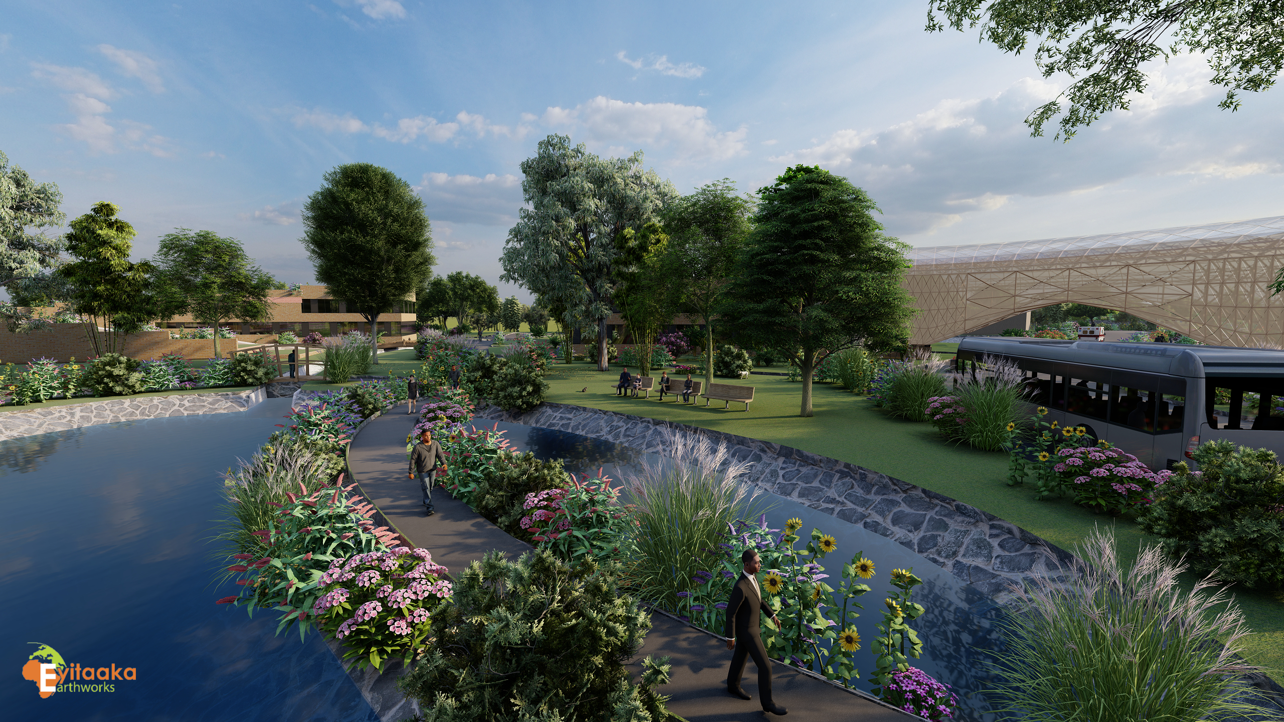 WLU Hospital concept render: wide campus aerial concept