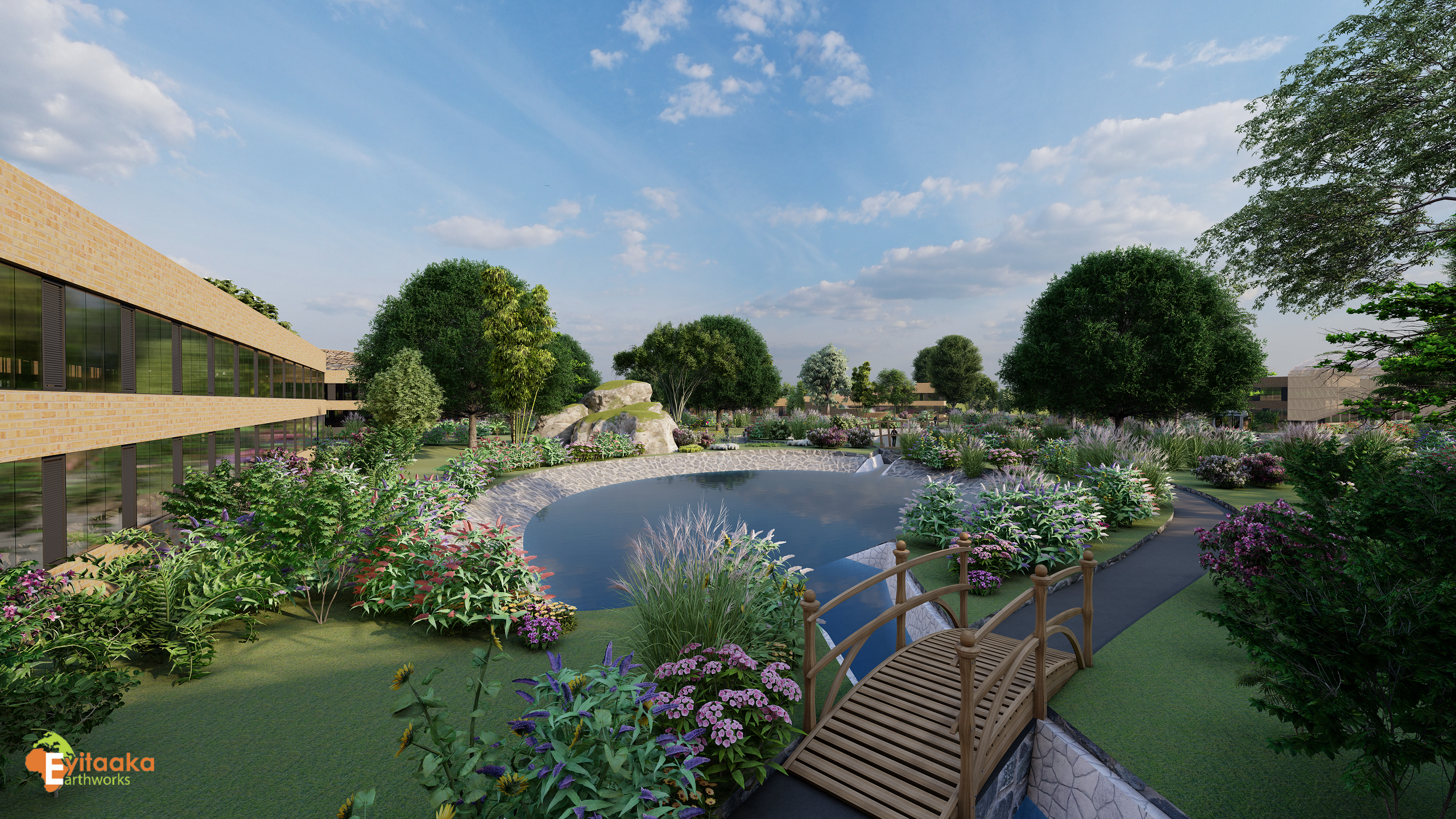 WLU Hospital concept render: landscape bridge concept