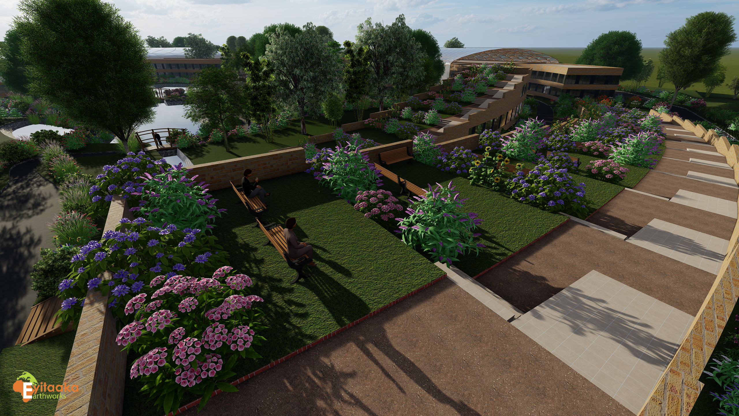 WLU Hospital concept render: campus pond concept